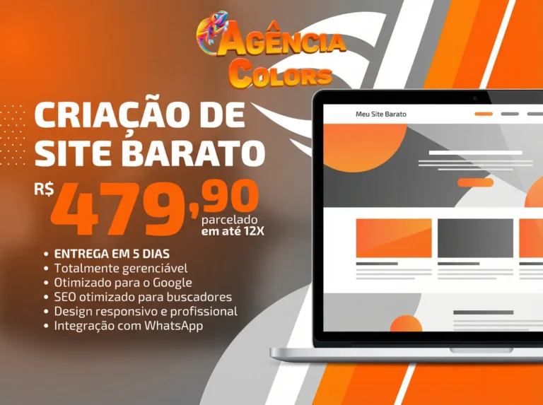 Criação de site barato profissional por agência especializada, site responsivo, otimizado para Google e com integração WhatsApp