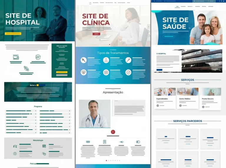 Mockup de site para hospitais e clínicas com páginas de serviços, equipe e agendamento