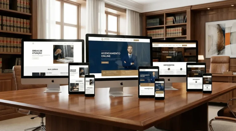 Criação de site para advogado com layout responsivo em computador, tablet e celular em escritório de advocacia