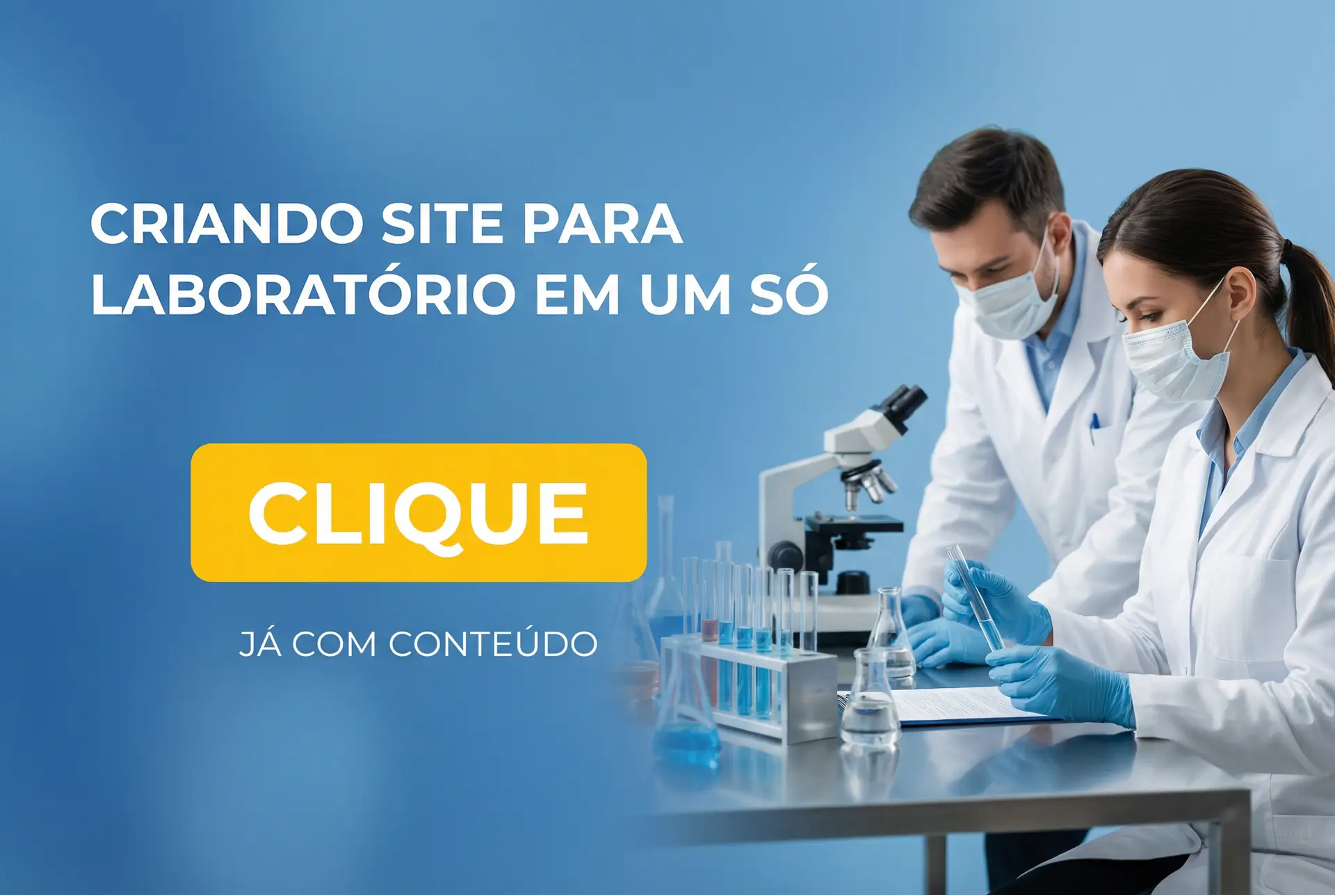 Criação de site para laboratório com profissionais em bancada e botão de clique