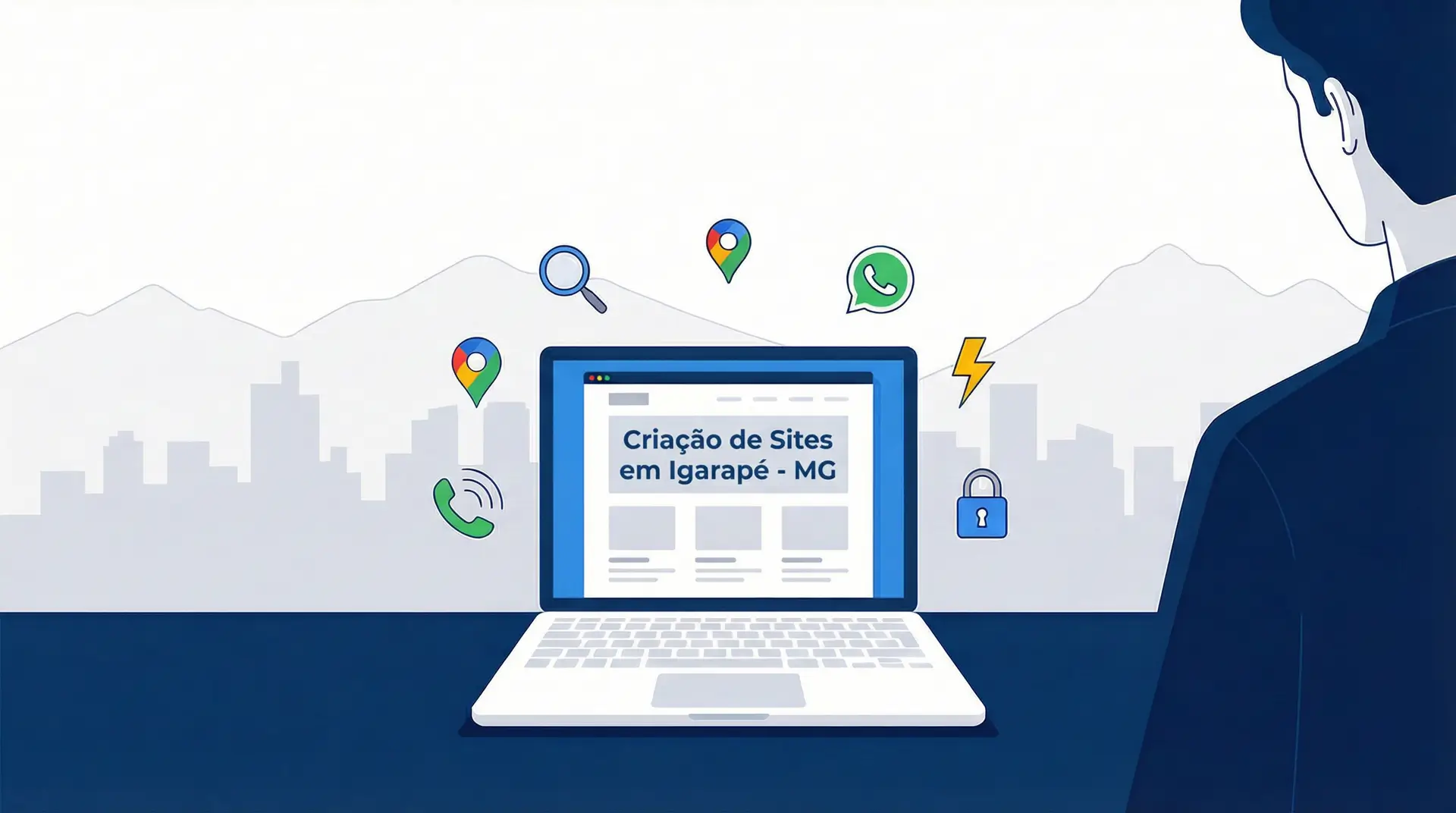 Ilustração de criação de sites: notebook com elementos de design e desenvolvimento.