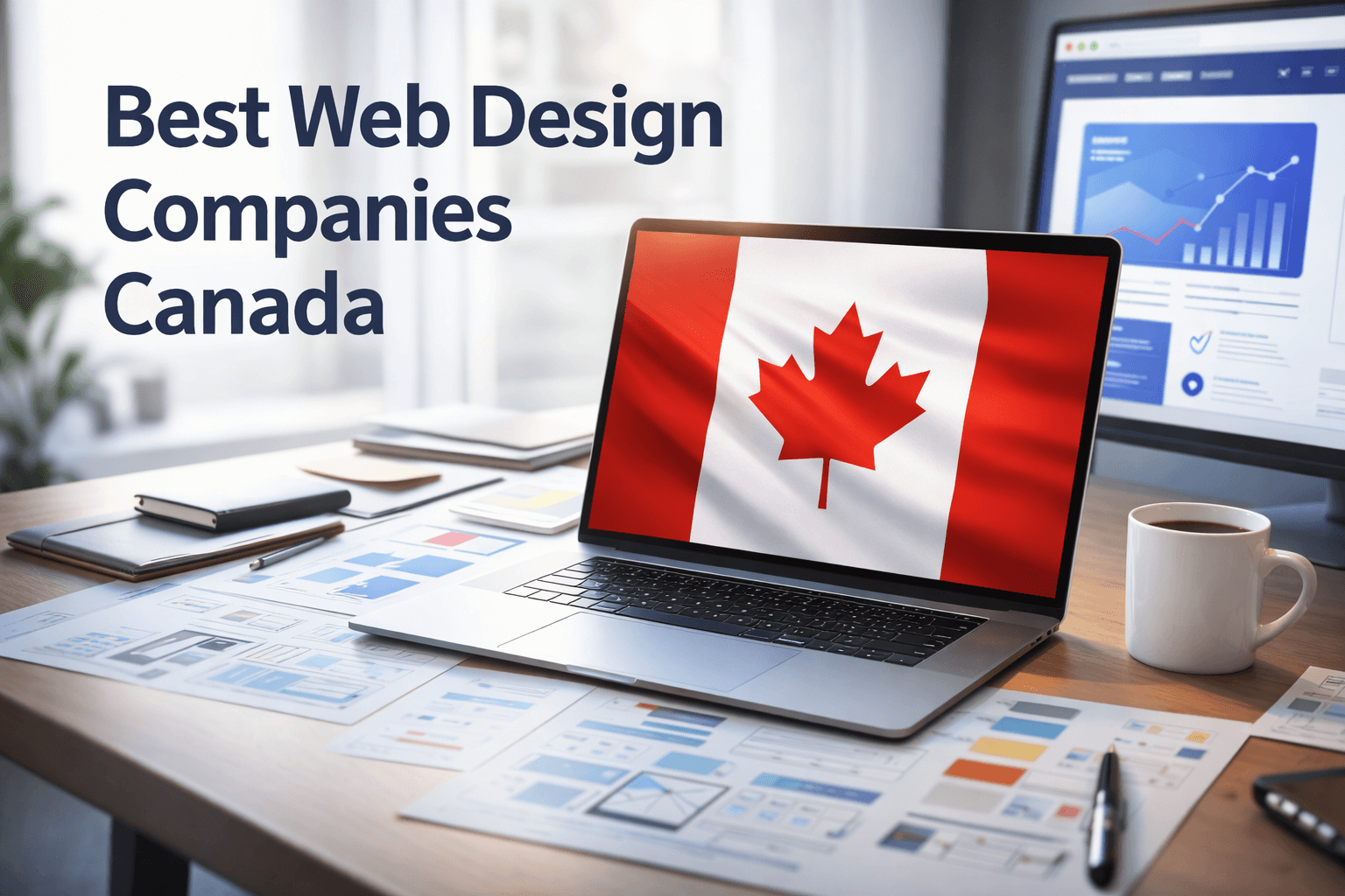Best Web Design Companies Canada featured image with a laptop showing the Canada flag